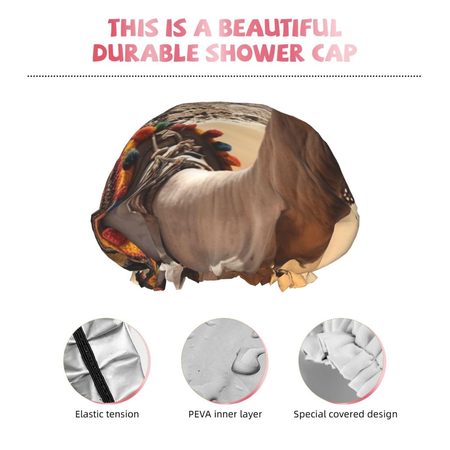 Pyramid Camel Shower Cap for Women Men Large Reusable Shower Bonnet Double-Layer Waterproof Bath Caps Elastic Band Hair Hat for All Hairstyles Beauty and Personal Care BWLHJKE