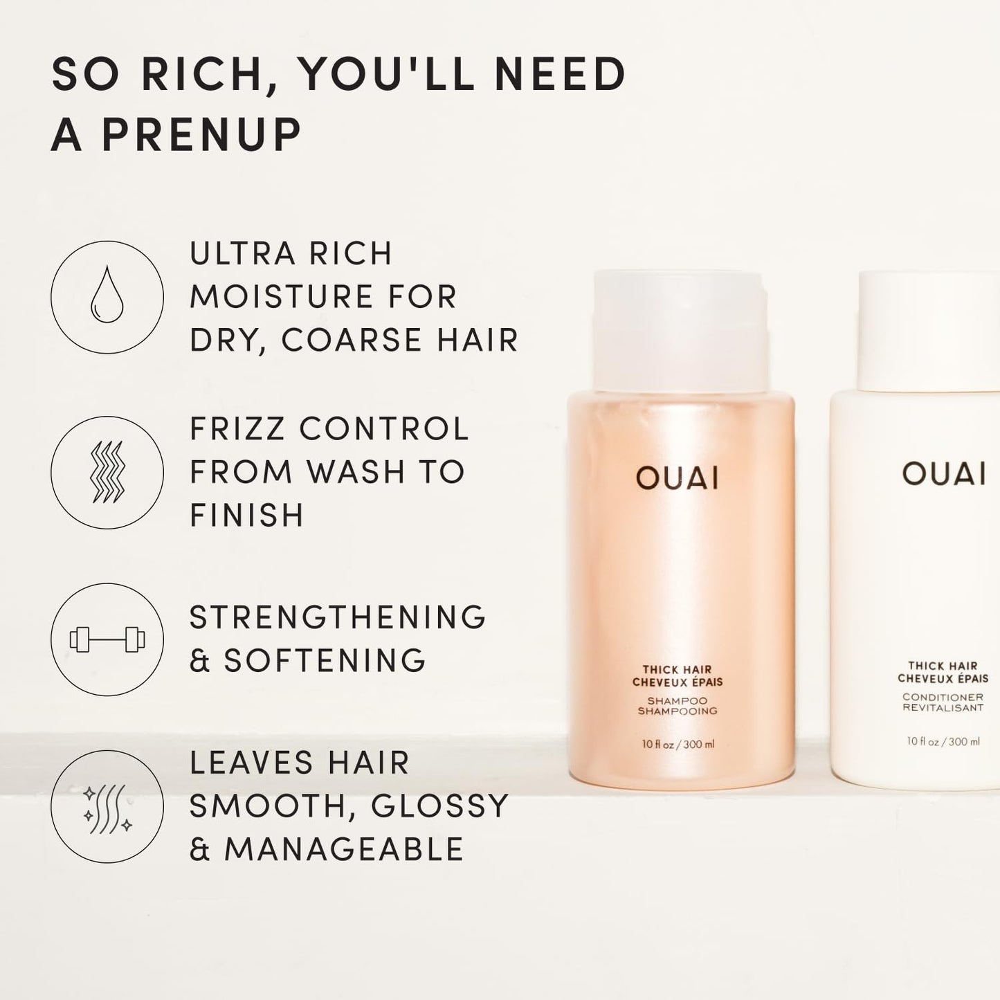 OUAI Thick Hair Shampoo and Conditioner Set - Sulfate Free Shampoo and Conditioner for Thick Hair Care - Moisturizes, Strengthens & Fights Frizz Beauty & Personal Care OUAI