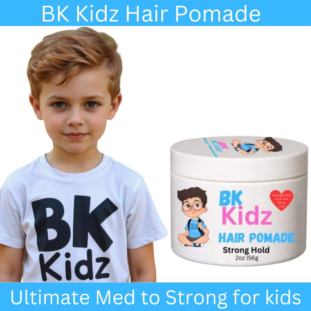 Boys Hair Pomade BK Kidz 3.5 oz - Strong Hold Gentle Formula for Kids Toddlers, Water-Based Easy Washout, Long-Lasting Styling Beauty & Personal Care Bonsai Kids Hair Care