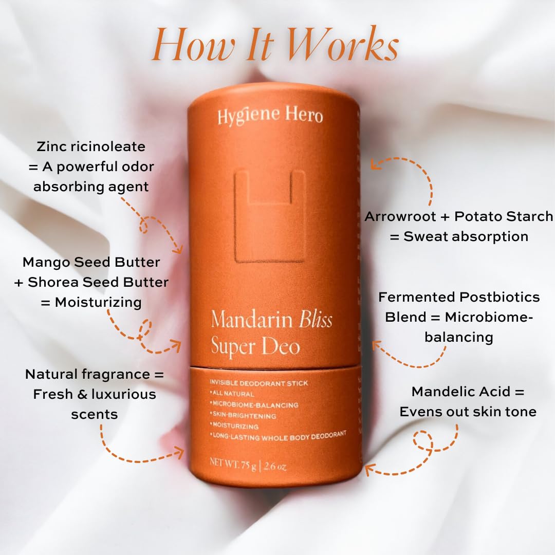 Hygiene Hero Super Deo - Invisible Deodorant Stick - Natural Deodorant for Men and Women - Aluminium Free - Mitigate Ingrown Hair (Mandarin Bliss) Beauty and Personal Care Hygiene Hero
