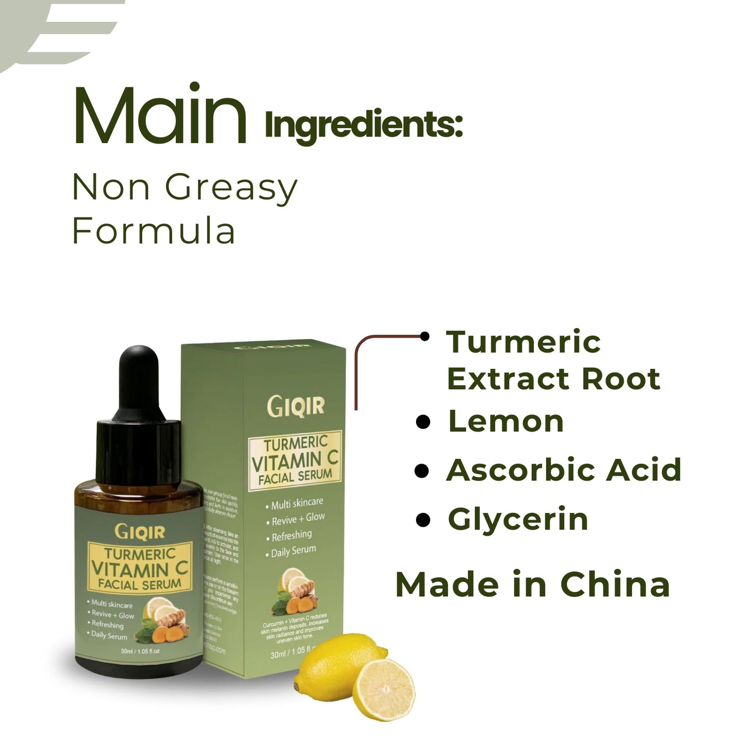 GIQIR Turmeric Vitamin C Facial Serum, Multi-Shine, Revive & Glow, 1.05 fl oz Beauty & Personal Care GIQIR