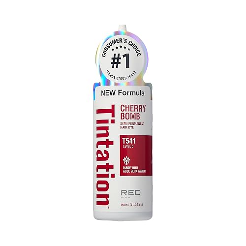 Red by Kiss Tintation Semi-Permanent Hair Color, Aloe Vera Water Based, Argan Oil, Olive Oil, Collagen & Keratin, Long-Lasting Color Dye (Cherry Bomb Beauty & Personal Care Red By Kiss