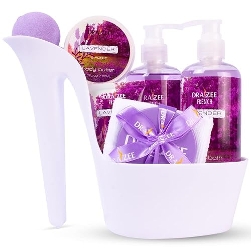 Gift Set for Her- 8 Pcs Luxury Lavender Scented Heel Shoe Bath & Body Spa Basket - Shower Gel, Bubble Bath, Body Butter, Lotion & More - Gifts Beauty & Personal Care Draizee