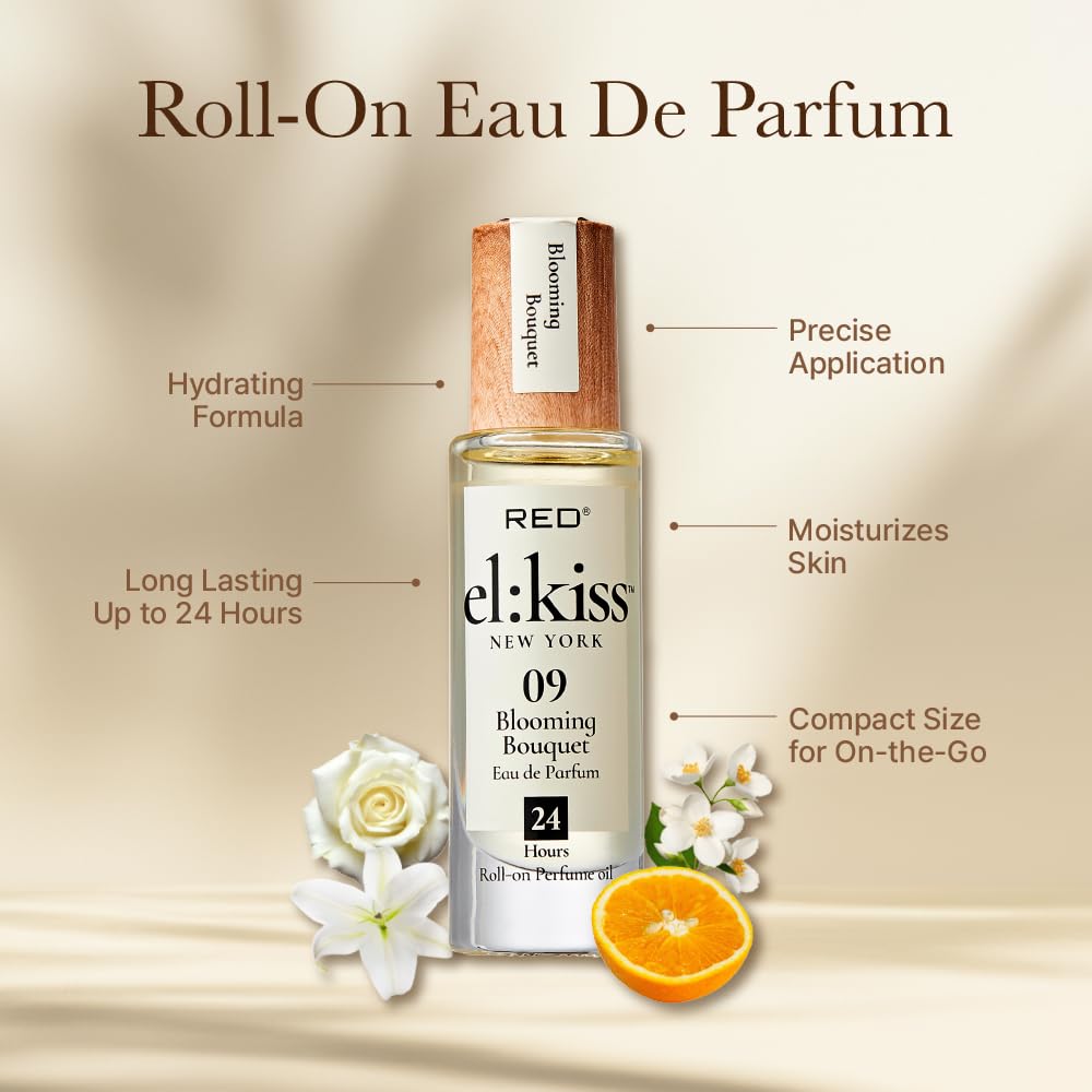 EL:KISS Roll On Perfume, Blooming Bouquet Inspired by Miss D. Eau de Parfum 12mL (.40 Fl Oz), Hydrating & Long-Lasting, Alcohol-Free & Mineral Beauty & Personal Care EL:KISS