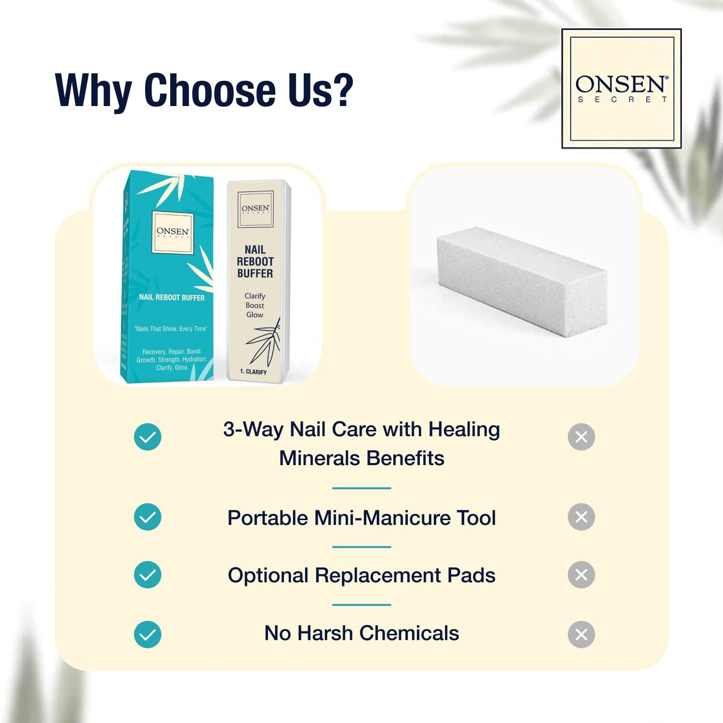Onsen Secret Professional Nail Buffer Block | 4-Way Buffing for Natural Shine & Healthy Natural Nails - Includes 2 Extra Shine Pads, Salon-Quality Beauty & Personal Care MarvelsAura