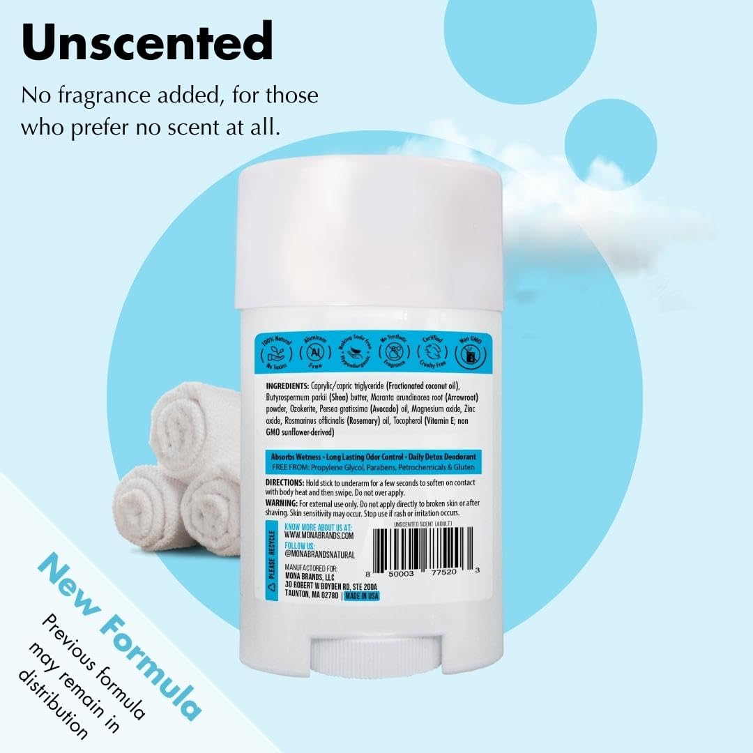 MONA BRANDS All Natural Deodorant For Women & Men - For Sensitive Skin - No Aluminum or Baking Soda - (UNSCENTED 1.76 Oz) Beauty and Personal Care MONA