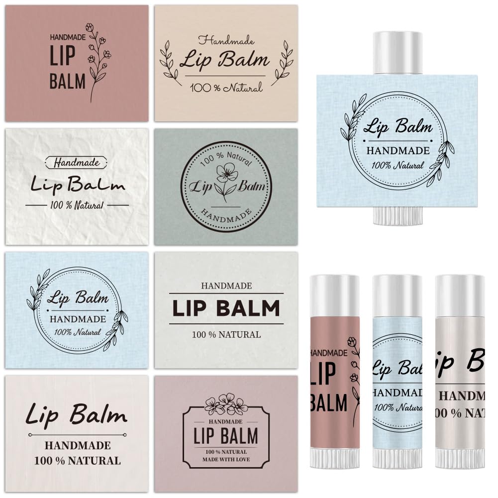 Peacoblue 160Pcs Lip Balm Labels Sticker for Tubes 2.1"x1.7" Minimalist Style in Morandi Tones, 8 Styles Waterproof Chapstick Labels Glossy Beauty and Personal Care peacoblue