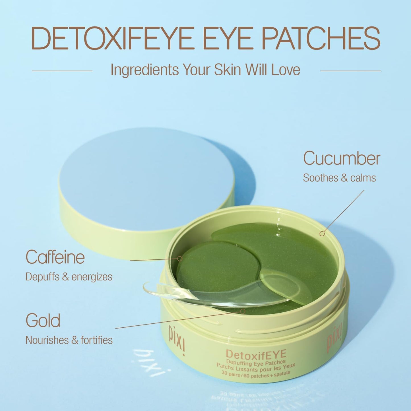 Pixi DetoxifEYE Depuffing Hydrogel Eye Patches with Cucumber, Hyaluronic Acid & Caffeine for Puffy Eyes and Dark Circles | Treats Tired Eyes Beauty & Personal Care Pixi