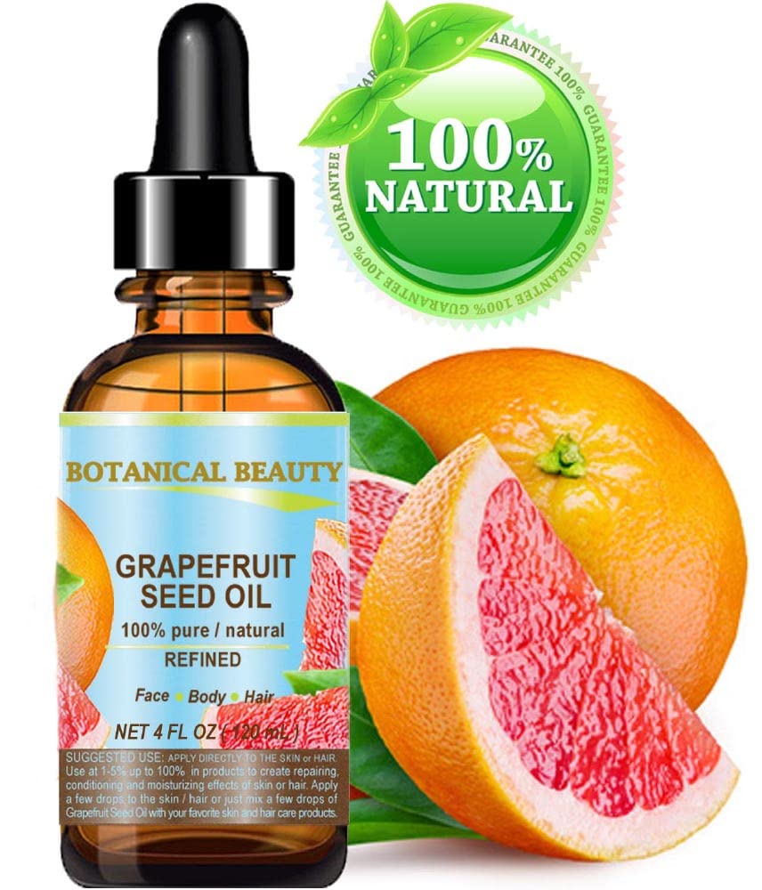 Botanical Beauty GRAPEFRUIT SEED OIL. 100% Pure Natural Undiluted Refined Cold Pressed Carrier Oil (NOT ESSENTIAL OIL) 4 Fl Oz - 120 ml for Face Beauty & Personal Care Botanical Beauty