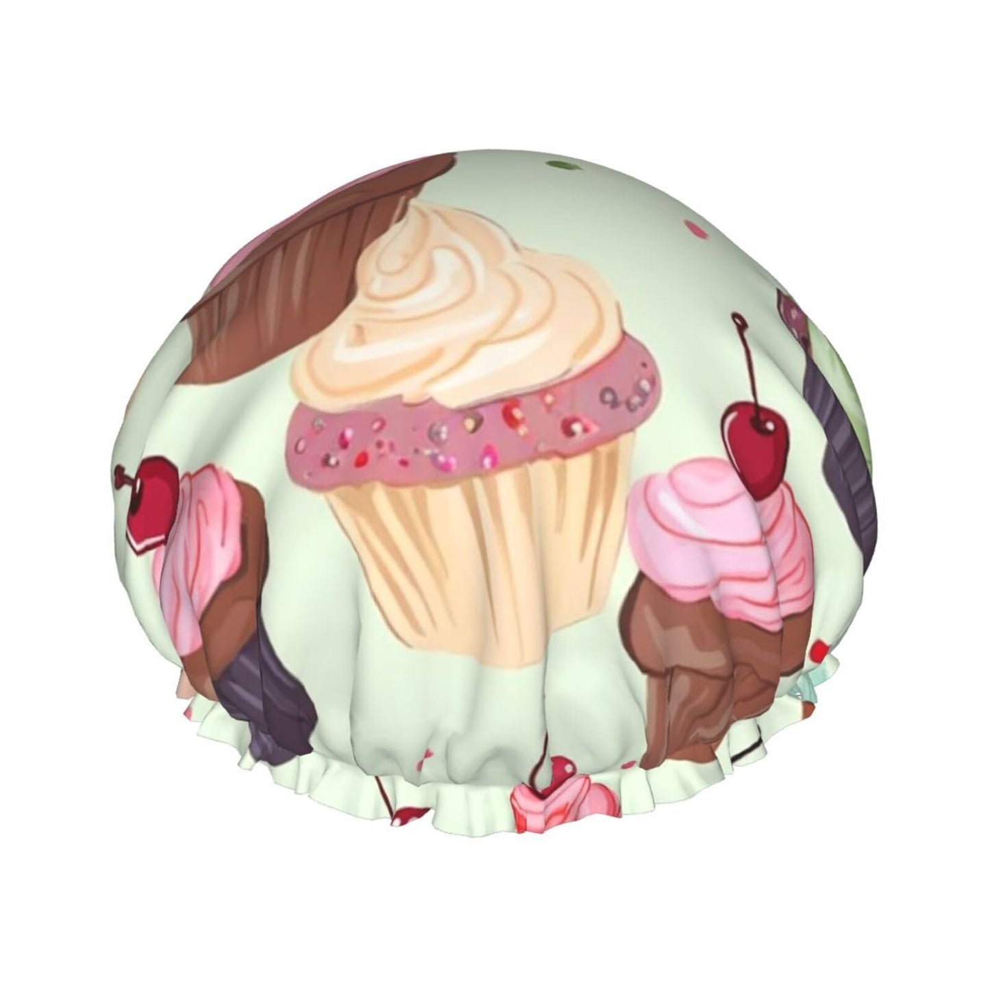 Cupcake Shower Cap for Women Men Large Reusable Shower Bonnet Double-Layer Waterproof Bath Caps Elastic Band Hair Hat for All Hairstyles Beauty and Personal Care BWLHJKE