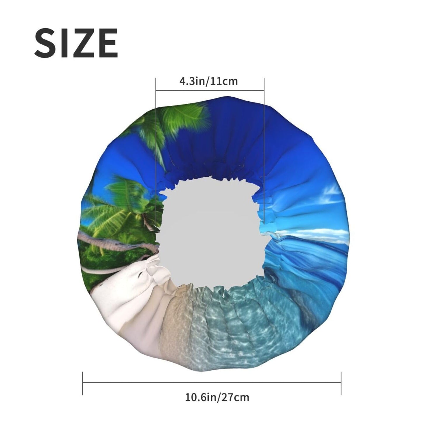 Blue Sea Coconut Tree Shower Cap for Women Men Large Reusable Shower Bonnet Double-Layer Waterproof Bath Caps Elastic Band Hair Hat for All Beauty and Personal Care BWLHJKE