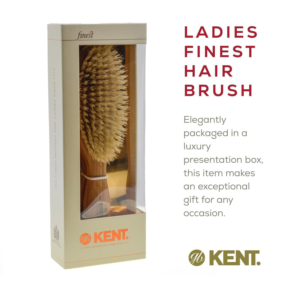 Kent LC4 Finest Detangler Brush, Cherrywood Oval Hairbrush with Boar Bristles for Medium to Thick Hair of All Lengths, Salon-Style Straightening Tool