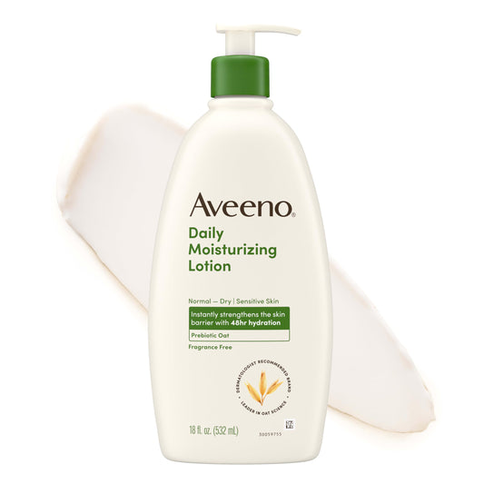 Aveeno Daily Moisturizing Body Lotion for Normal to Dry Skin, Moisturizer with Soothing Prebiotic Oat, Non Greasy, Non Comedogenic, Fragrance Free Beauty & Personal Care Aveeno