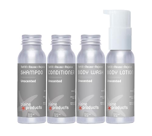 Plaine Products Eco-Friendly Travel Size Shampoo, Conditioner, Body Wash and Body Lotion - Unscented - Paraben/Sulfate/Phthalate Free, Refillable Beauty & Personal Care Plaine Products