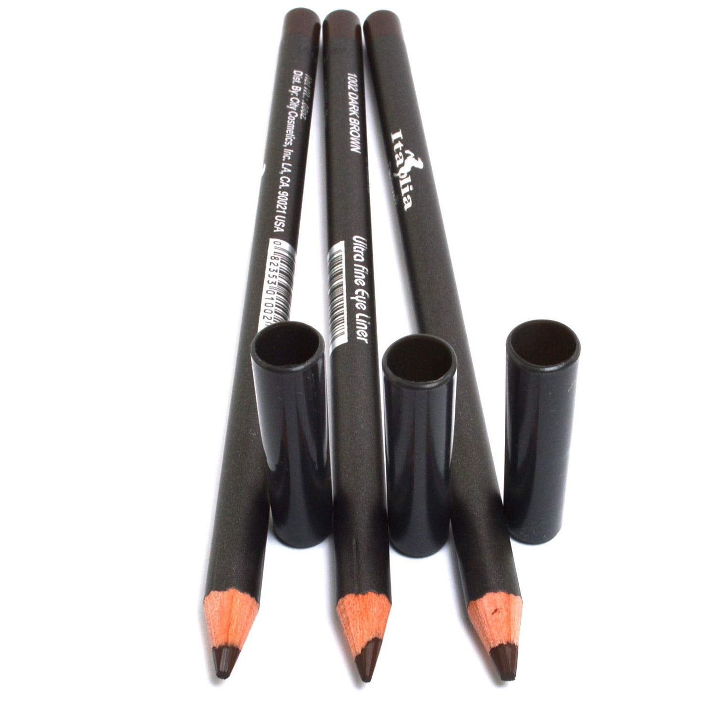 3 Pcs x Italia Deluxe 1002 Dark Brown Ultra Fine Eye liner Pencil Eyeliner Set + Free ZipBag, Full Size Beauty & Personal Care Italia Deluxe