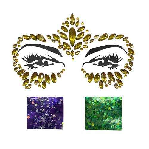 Gold Stick on Face Gems with Purple and Green Face and Body Glitter (Each) Beauty & Personal Care Mardi Gras Spot