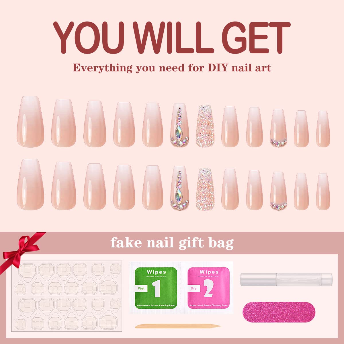 Yivaiks 24 Pcs Advanced Hand Made Customization Press on Nails, Luxurious Rhinestone Design Ballerina Fake Nails?Perfect Accessory for Banquets Beauty & Personal Care Yivaiks