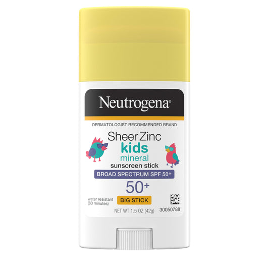 Neutrogena Sheer Zinc Oxide Kids Mineral Sunscreen Stick, Broad Spectrum SPF 50+ & UVA/UVB Protection & Water Resistant with Residue-Free, No-Mess Beauty & Personal Care Neutrogena