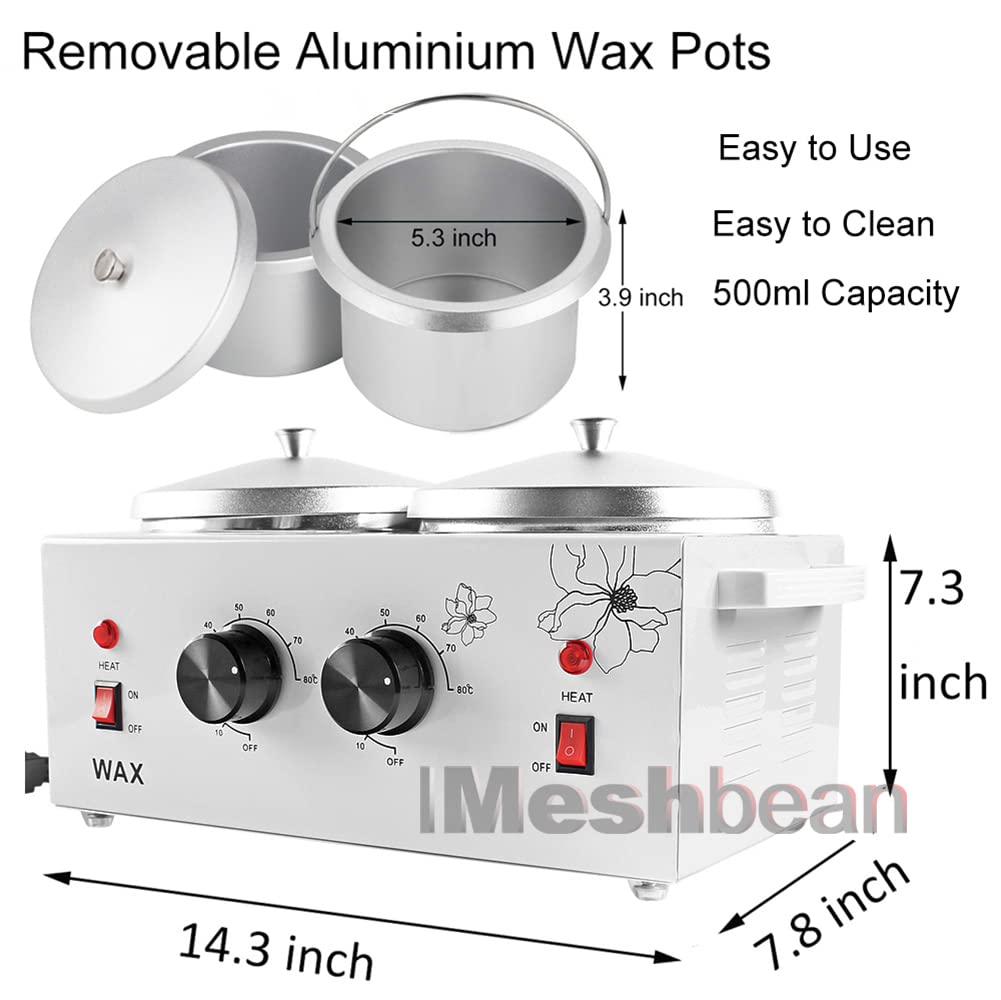 iMeshbean Double Wax Warmer Heater Hair Removal Waxing Kit Hot Paraffin Skin Care Machine SPA Tool Kit with 400g Tea Tree Hard Wax Beans Beauty and Personal Care iMeshbean
