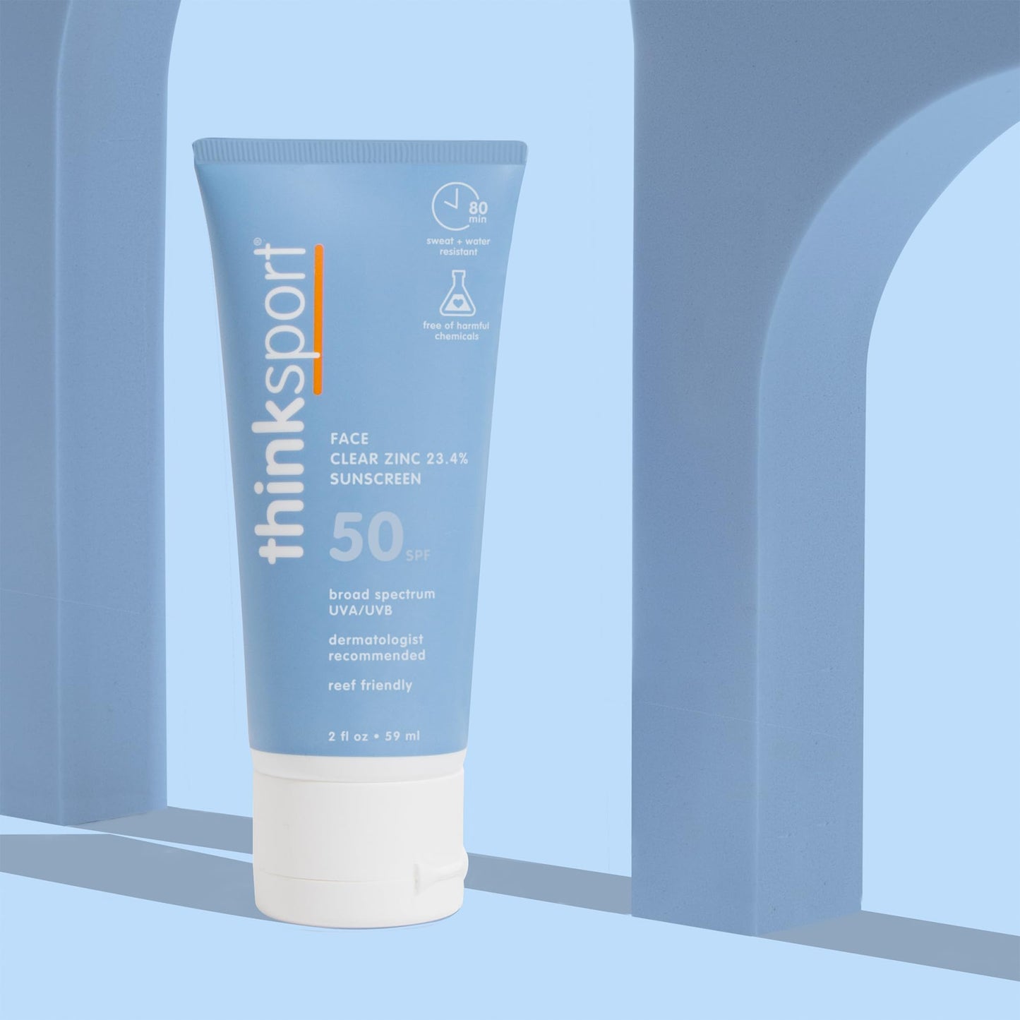 Thinksport SPF 50+ Sunscreen for Face with Clear Zinc Oxide, 2 Fl Oz - Safe, Natural, Water Resistant Face Sunscreen UVA/UVB Sun Protection - Vegan Beauty & Personal Care THINK
