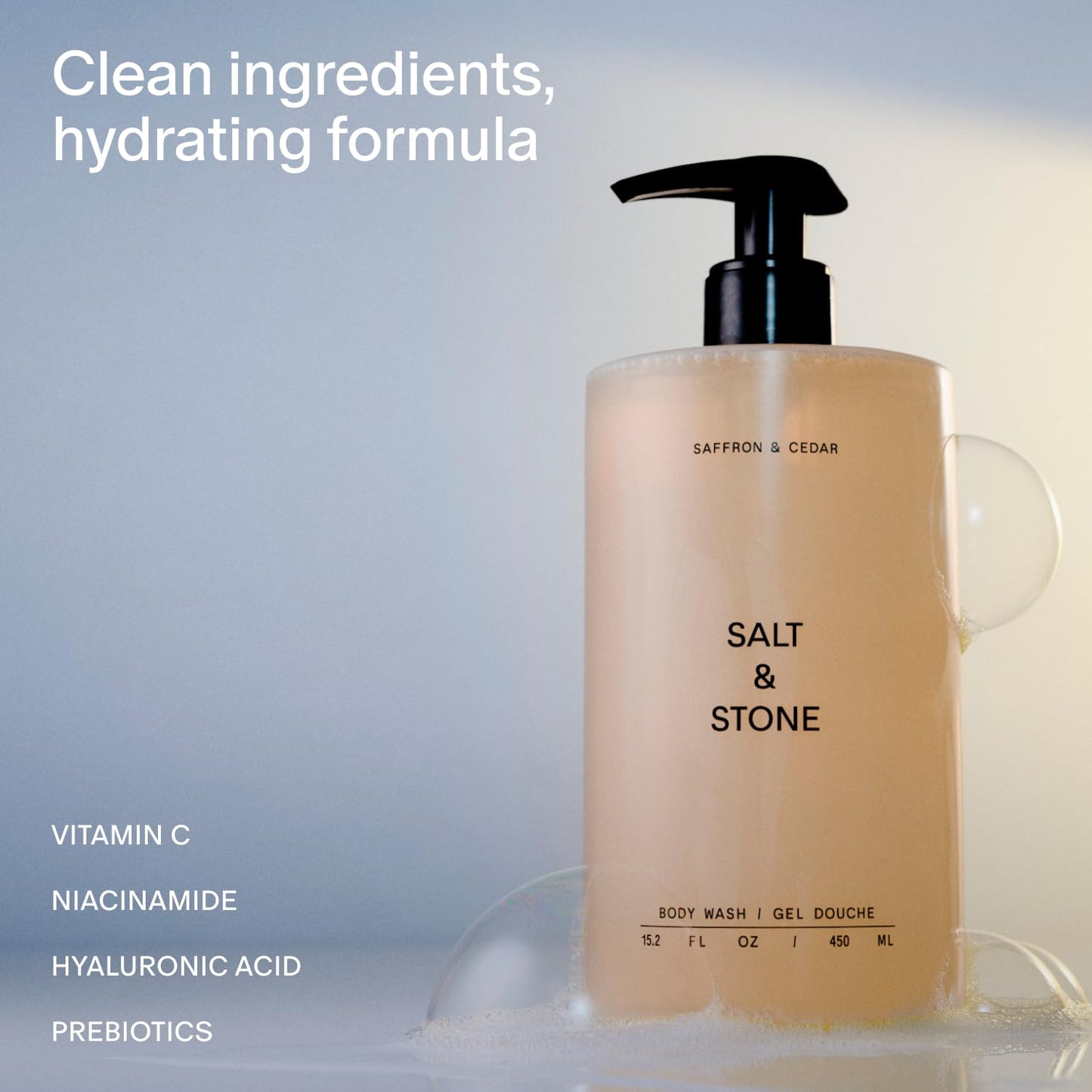 Salt & Stone Body Wash with Antioxidants for Deep Moisture | For Women & Men, Sulfate, Paraben, & Dye Free, Leaving Skin Soft and Hydrated | Saffron Beauty & Personal Care Salt & Stone