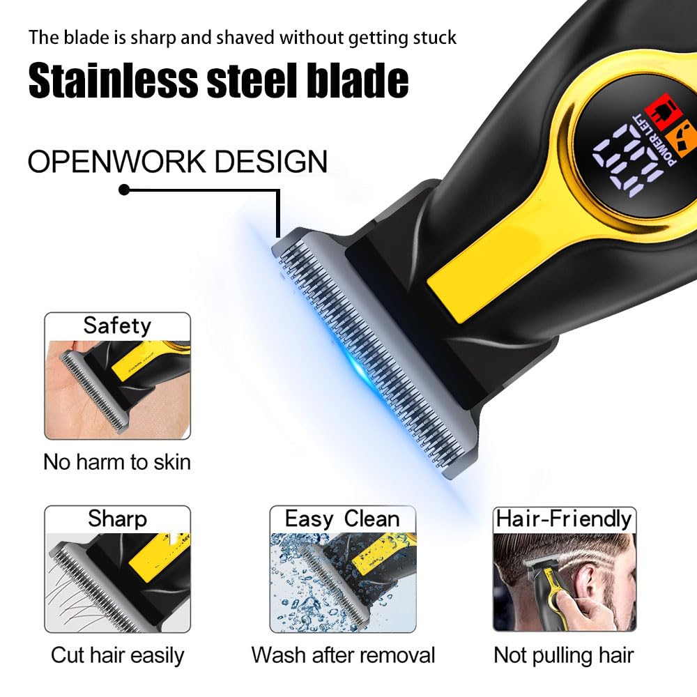 Professional Clippers/Beard Trimmers for Men Home Barber Salon Use Cordless Hair Clippers with LED Display and 3 Guide Combs Electric Shaver Oil Head Beauty and Personal Care GLESVOWIO