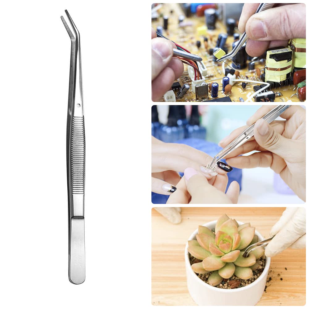 Stainless Steel Tweezers, with Curved Serrated Tip Multipurpose Sewing Machine Tweezers Forceps for Craft Repairing (2 Pcs set) Beauty and Personal Care Rolybag
