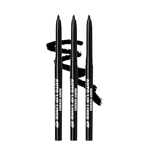 Ruby Kisses Auto Lip Liner Pencil (Black 3 Pack), Long Lasting & Non-Fading, Smooth Application, Non-Feathering with Rich Pigmented Color, No Beauty & Personal Care Ruby Kisses