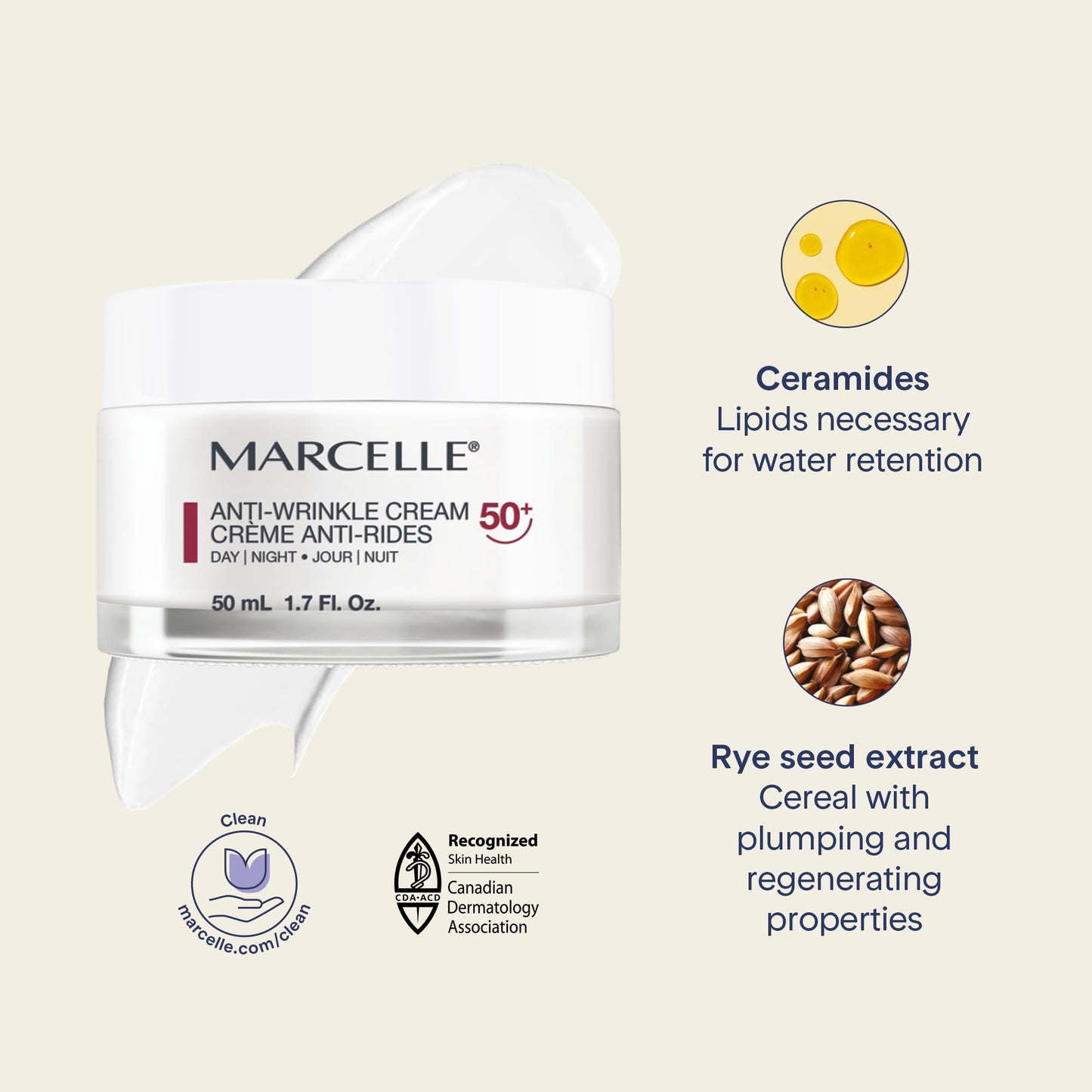 MARCELLE Anti-Wrinkle Cream, Ages 50+, 1.7 ounces Beauty & Personal Care MARCELLE