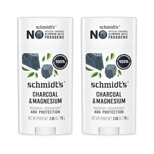 Schmidt's Aluminum-Free Vegan Deodorant Charcoal & Magnesium with 48 Hour Odor Protection, 2 Count for Women and Men, Natural Ingredients Beauty and Personal Care Schmidt's