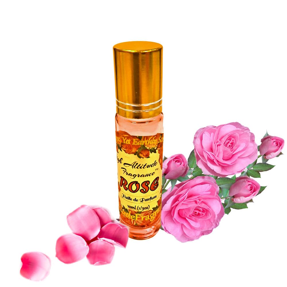 ROSE Perfume Oil - All-Natural Essential Oil Fragrance - Huile de Parfum - Bulgarian Damask Rosa Damascena Petals Otto, Tea Rose, De Mai - Roll Beauty & Personal Care HIGH ALTITUDE ORGANICS