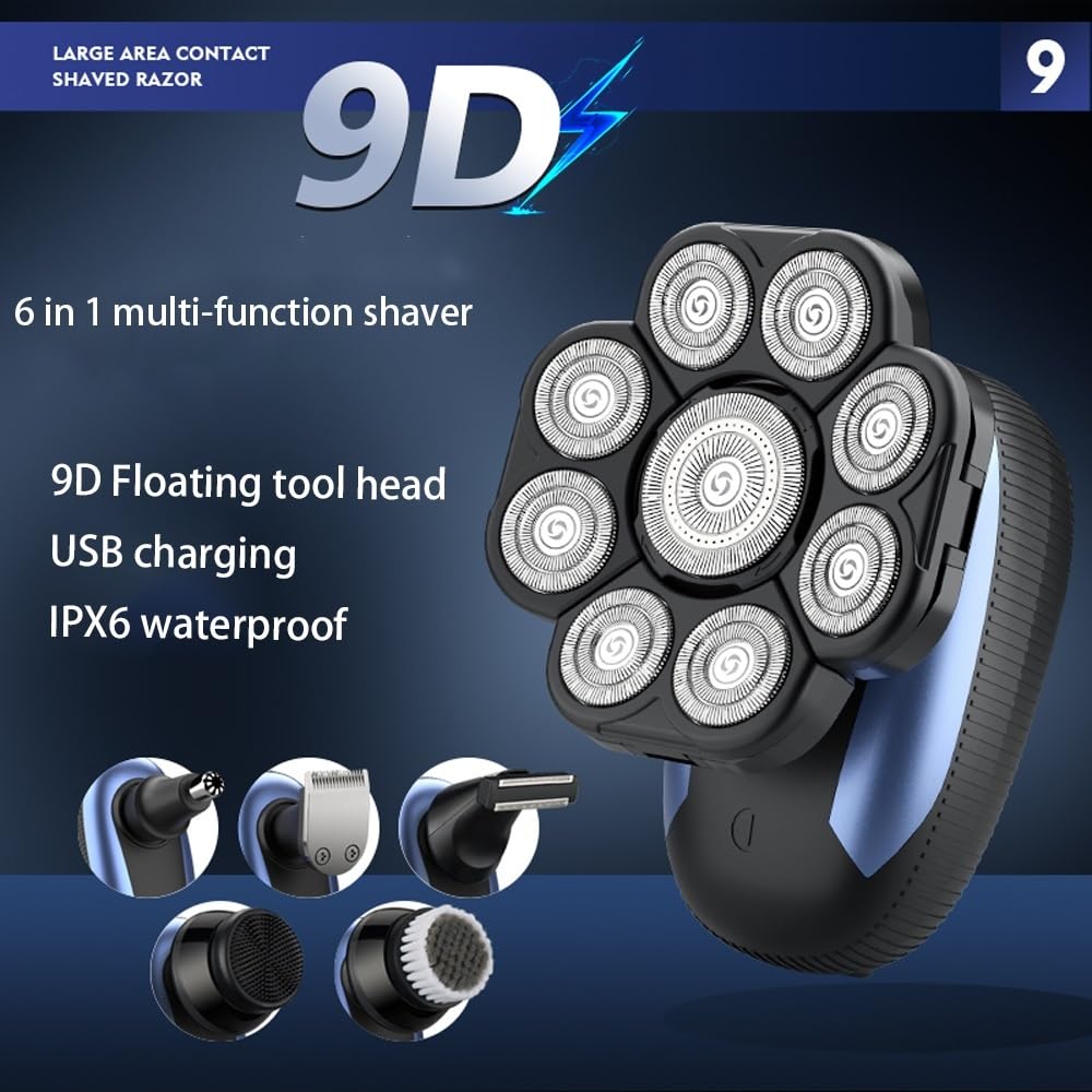 Head Shavers for Bald Men, 6 In 1 Electric Shavers For Bald Men Razor Upgraded 9D Floating Cutter Grooming Head Shaver Wet And Dry Cordless Trimmer Beauty and Personal Care EKHOU