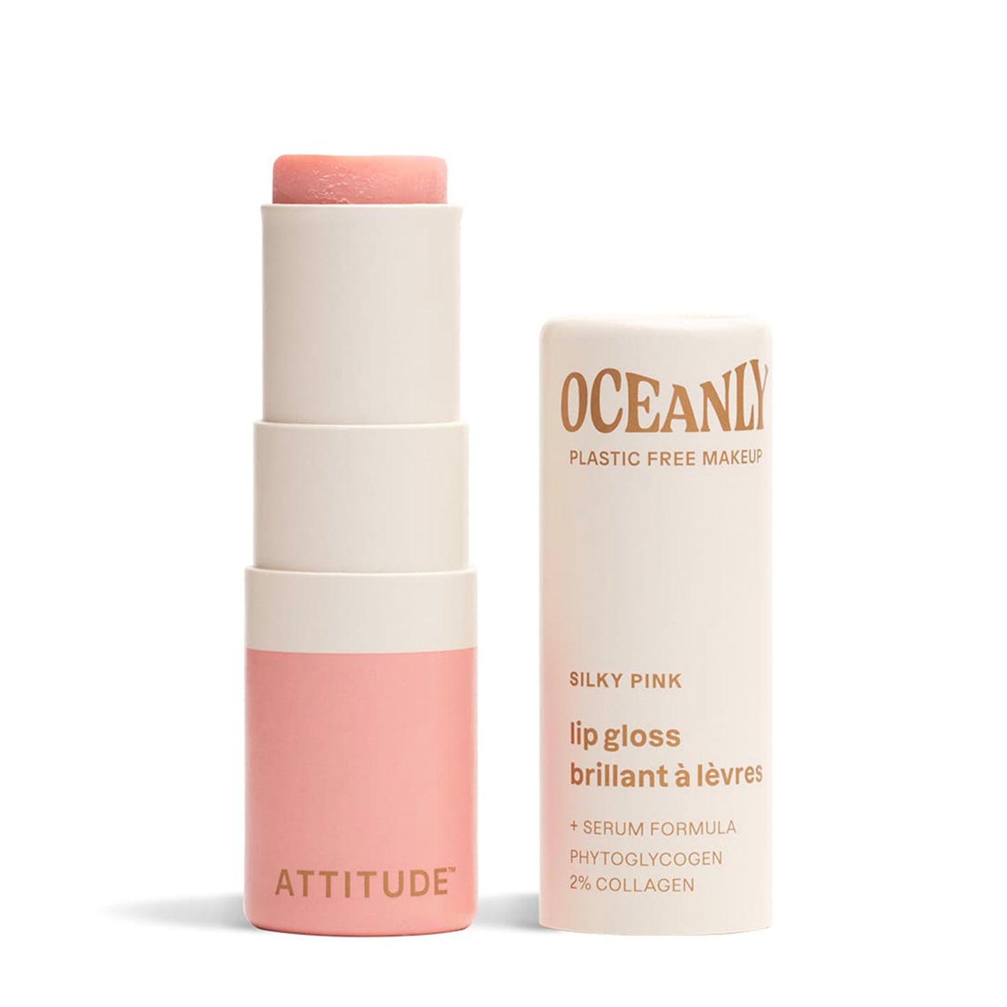 ATTITUDE Oceanly Sheer Lip Gloss Stick, EWG Verified, Titanium Dioxide-Free, Vegan Makeup & Beauty, Cruelty-Free, Plastic-Free, Silky Pink, 0.12 Beauty & Personal Care ATTITUDE