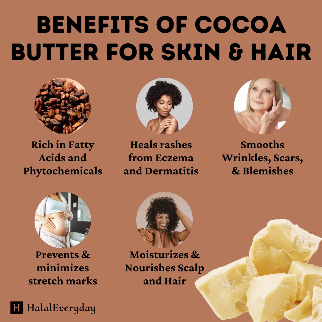 1 Lb Ecuadorian Cocoa (Cacao) Butter - Pure, Raw and Unprocessed - Use for Lotion, Cream, Lip Balm, Oil Stick or Body Butter - NON-GMO, Vegan Beauty & Personal Care HalalEveryDay