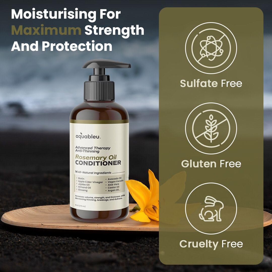 Aquableu Advanced Therapy Anti-Thinning Rosemary Oil Conditioner - Infused with 14 All-Natural Ingredients for Enhanced Volume, Strength, Thickness Beauty & Personal Care Aquableu