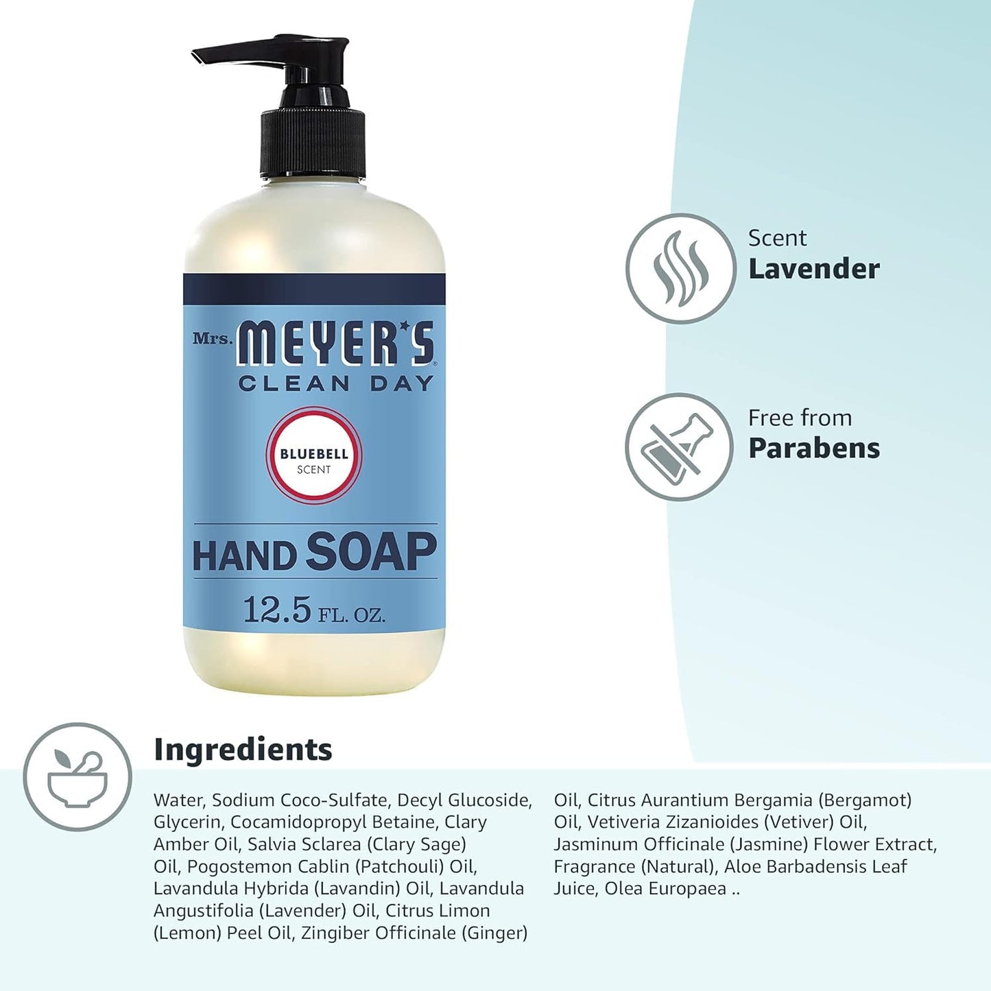 Mrs. Meyers Clean Day Liquid Hand Soap Hard 12.5 Oz Bluebell Scent Pump Dispenser (Pack of 6) Beauty & Personal Care Mrs. MEYER'S
