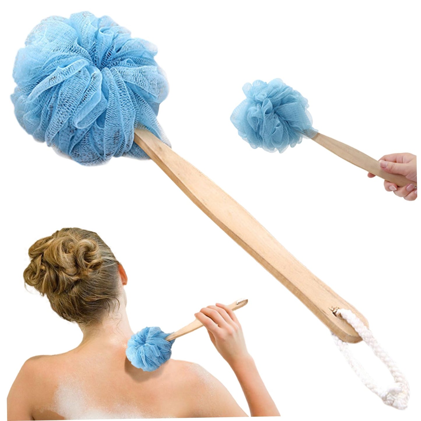 Loofah with Handle Back Scrubber for Shower Wooden Long Handle Shower Loofah Soft Nylon Mesh Shower Brush Bath Sponges for Body Exfoliating Beauty and Personal Care Xoeryoy