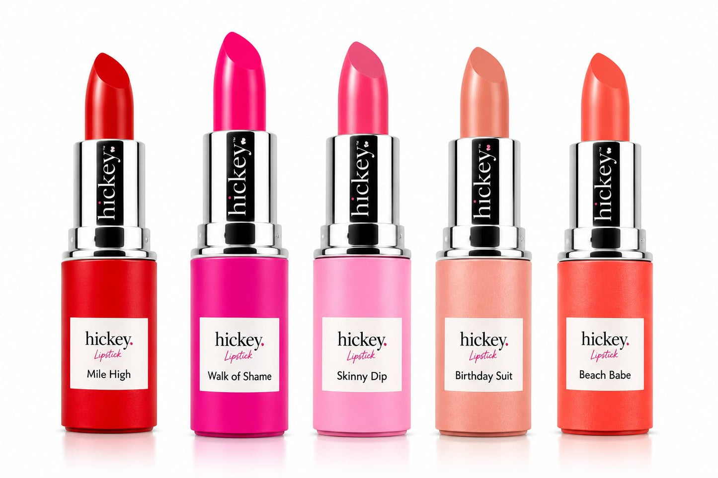 Hickey Lipstick Fashion Week Collection, 5 Piece Refill Set (Mile High, Birthday Suit, Walk of Shame, Beach Babe, Skinny Dip), Long Lasting Hydrating Beauty & Personal Care Hickey