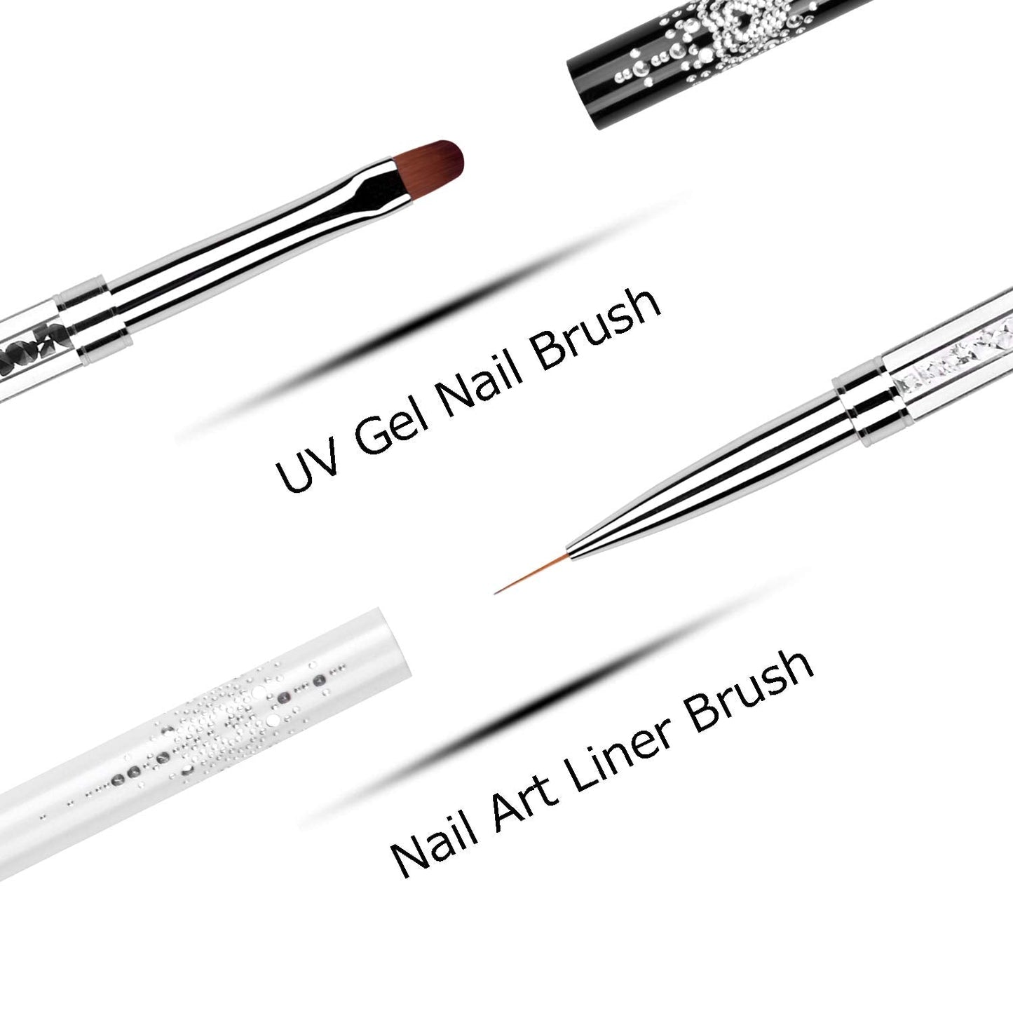 Ycyan 2Pcs Dual-ended Nail Design Brushes Rhinestone Handle UV Gel Nail Brush Set Professional Nail Art Tools Beauty & Personal Care Ycyan