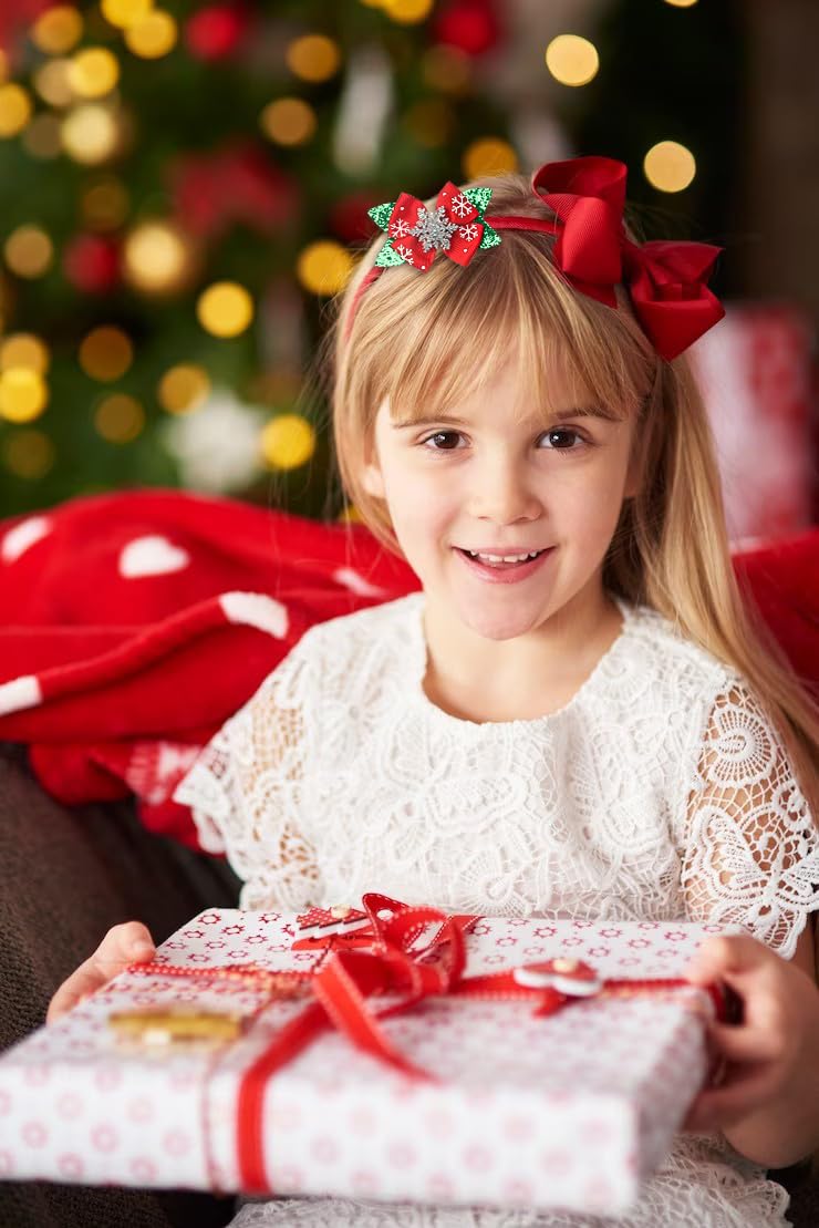 ALIBBON 8 Pcs Christmas Hair Bows for Girls, Glittering Christmas Tree Snowflake Hair Clips for Woman, Reindeer Hairpins for Kids, Christmas Hair Beauty & Personal Care ALIBBON