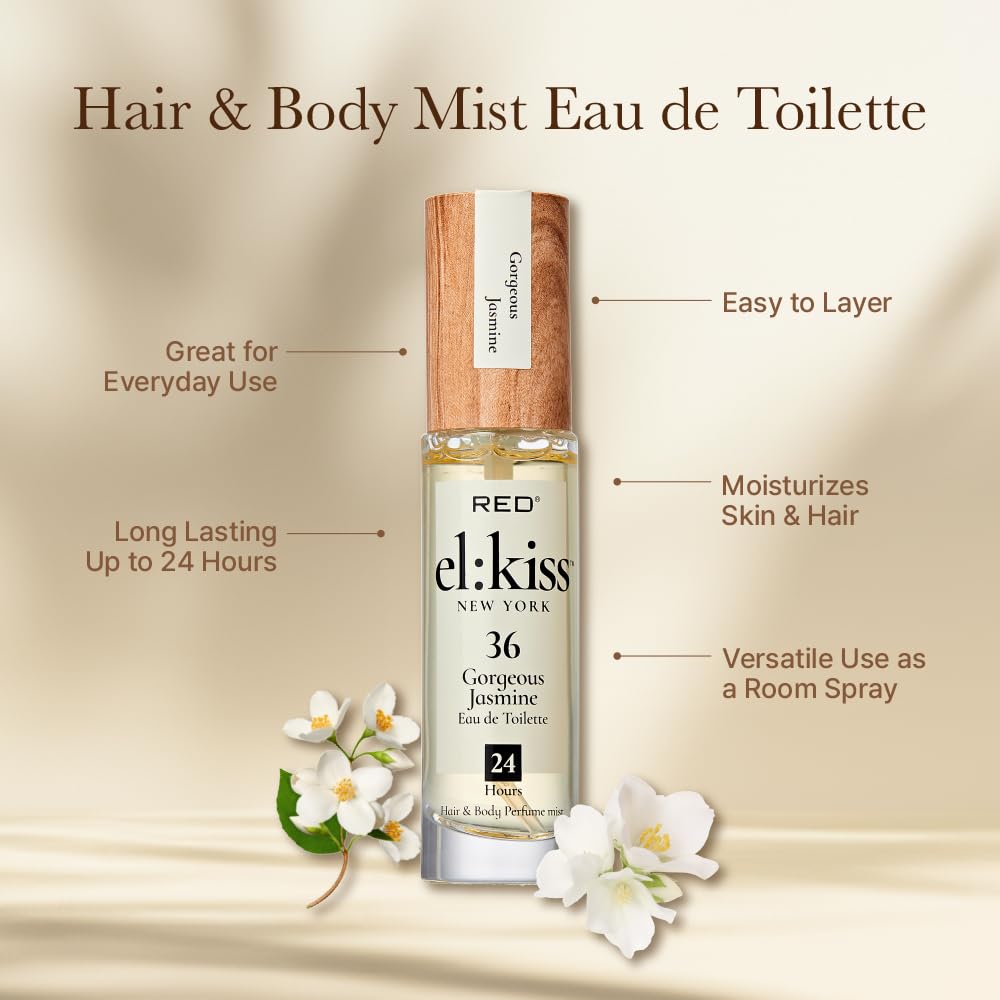 EL:KISS Hair Perfume & Body Mist, Gorgeous Jasmine Inspired by Guc. Flora Eau de Toilette 30mL (1.01 Fl Oz), Hydrating & Long-Lasting, Alcohol Beauty & Personal Care EL:KISS