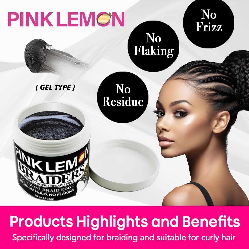 PINK LEMON Braiding Gel (5 oz) - Maximum Hold, No Flaking, Long Lasting Hold, High Shine. For Micro, Inter, Dread, Faux, Loc, Twist, Braid, Edge. Beauty & Personal Care PINK LEMON