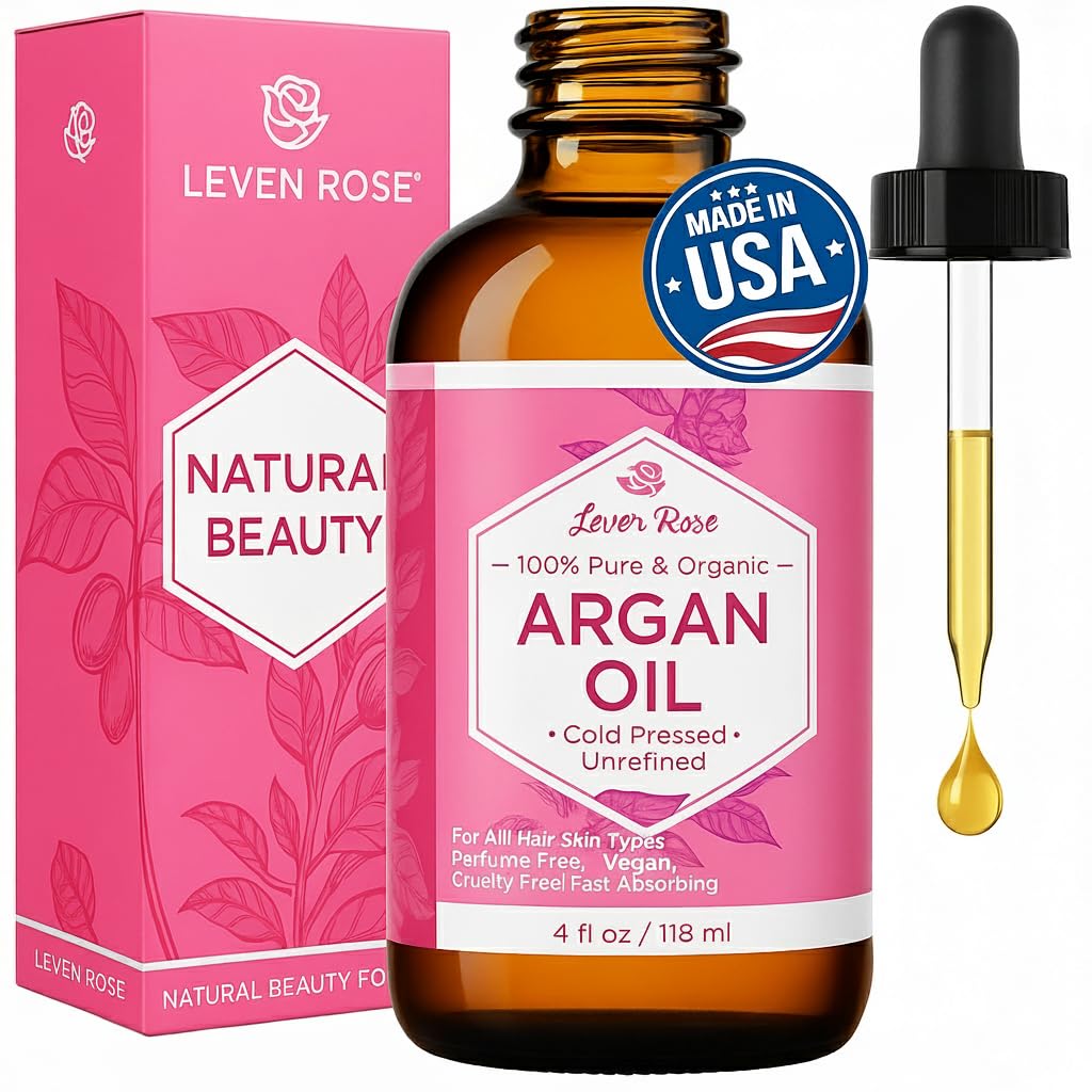 Leven Rose Organic Argan Oil for Hair, Face and Skin - 4 oz 100% Pure Moroccan Cold-Pressed Organic Beauty & Personal Care Leven Rose
