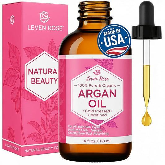 Leven Rose Organic Argan Oil for Hair, Face and Skin - 4 oz 100% Pure Moroccan Cold-Pressed Organic Beauty & Personal Care Leven Rose