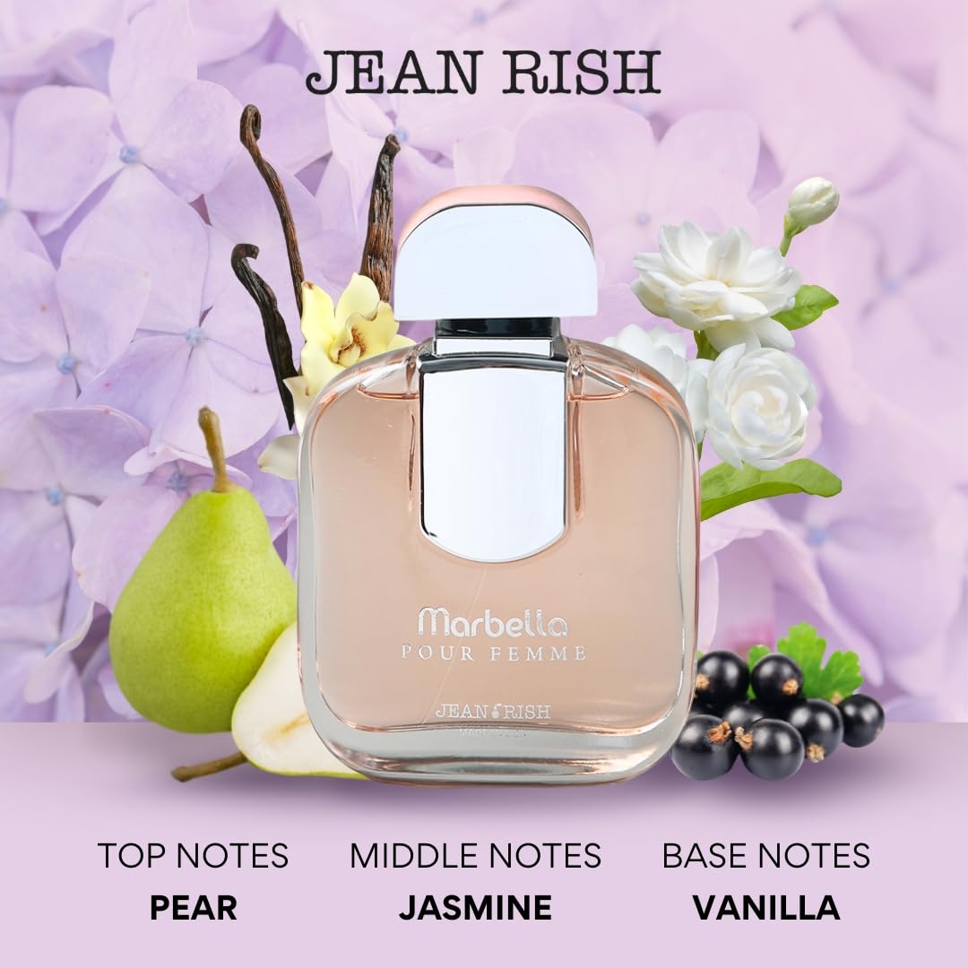 Jean Rish Marbella Perfume for Women Eau De Parfum, Long-Lasting Luxury Fragrance, Made In USA - Pear, Jasmine, Vanilla, Iris, Patchouli Scent - 100ml Beauty & Personal Care Jean Rish