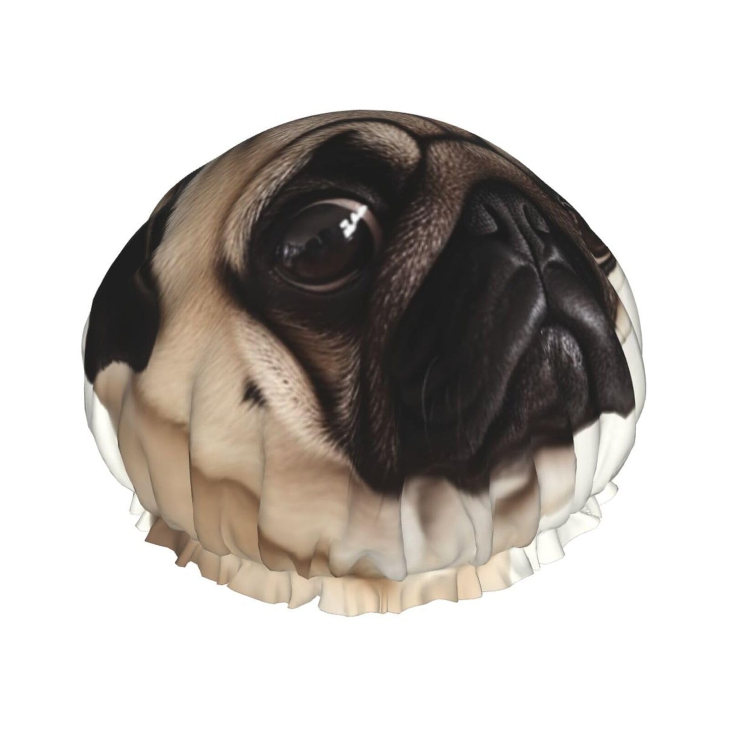 Pug Dog Shower Cap for Women Men Large Reusable Shower Bonnet Double-Layer Waterproof Bath Caps Elastic Band Hair Hat for All Hairstyles Beauty and Personal Care BWLHJKE