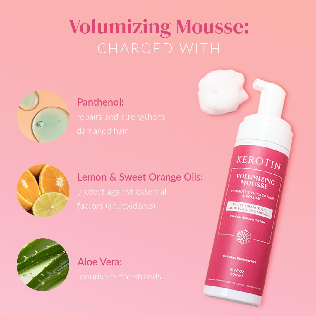 Kerotin Volumizing Mousse, Root Volumizer, Hair Thickening Styling Foam for Volume, Texture & Body, Tames Frizz & Flyaways, Ideal for Fine and Thin Beauty & Personal Care K Kerotin