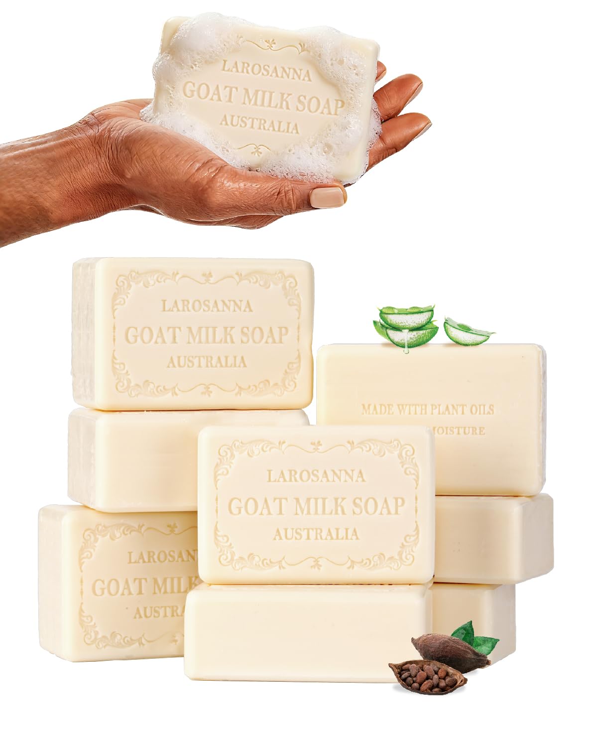 larosanna Australian Goat Milk Soap,Family Pack of 8,Helps Moisturize,Smooth & Cleanse Skin,Triple-milled Natural Soap Bar 6.35 oz with Cocoa Beauty & Personal Care larosanna