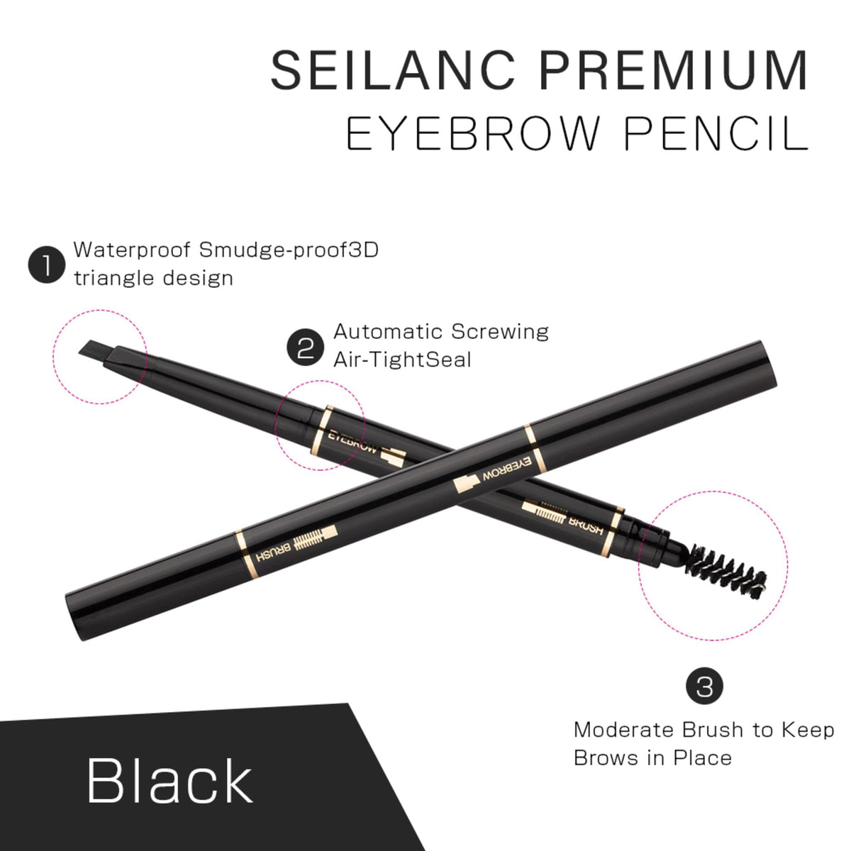 Eyebrow Pencil 2 Packs, Waterproof Smudge-Proof Brow Pencil with Brow Brush, Automatic Eye Brow Makeup Kit, Black Beauty & Personal Care AIRCLE