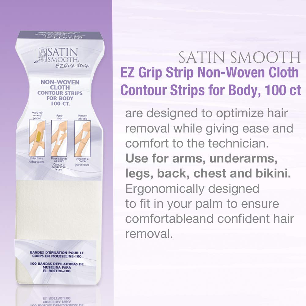 Satin Smooth Ez Grip Non-Woven Wax Strips for Face & Body - Contour Facial Wax Strips Hair Removal, Waxing Strip for Women, 100 Ct X 2 Packs Beauty and Personal Care SATIN SMOOTH
